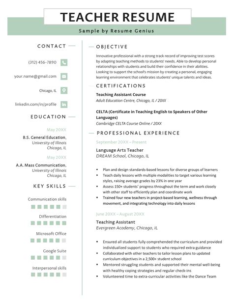 10 Teacher Resume Examples For 2023 Free To Download Free Teacher