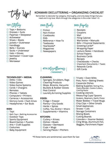 Free Printable Decluttering Checklist PRINTABLE TEMPLATES
