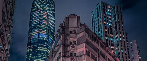 Download Wallpaper 2560x1080 Night City Buildings Skyscrapers Neon