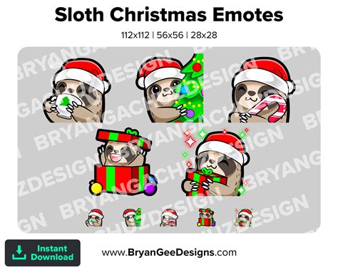 Cute Chibi Kawaii Sloth Christmas Emotes For Twitch Discord Or Youtube