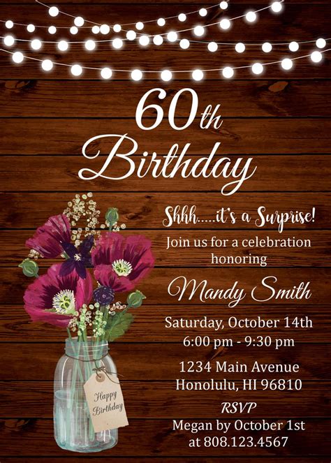 60th Birthday Invitations For Women Surprise 60th Birthday Etsy