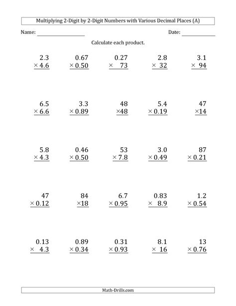 Free Printable Worksheets For Multiplying And Dividing Decimals
