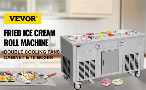 Vevor Commercial Rolled Ice Cream Machine W Stir Fried Ice Cream Roll Maker Pans Stainless
