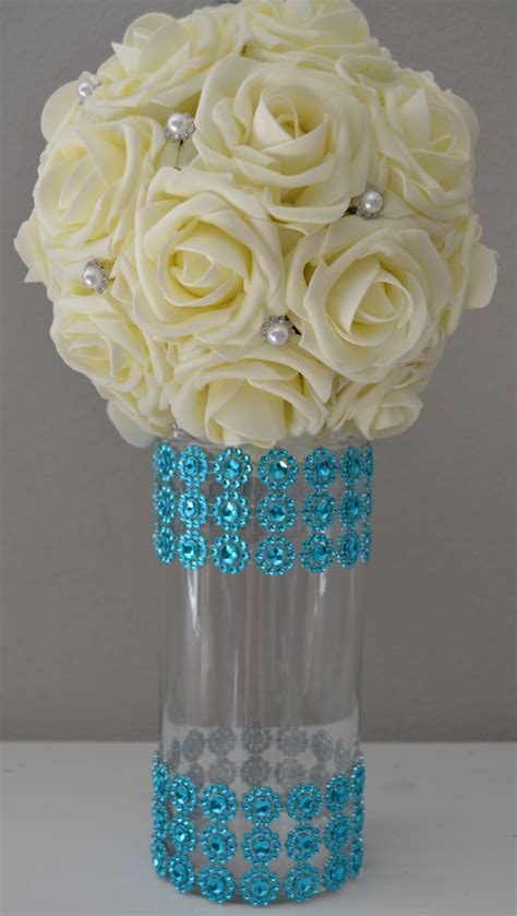 Turquoise Rhinestone Vase Wedding Centerpiece