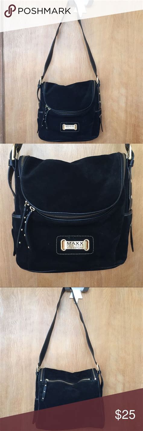 Maxx New York Signature Black Suede Shoulder Bag | Classic black