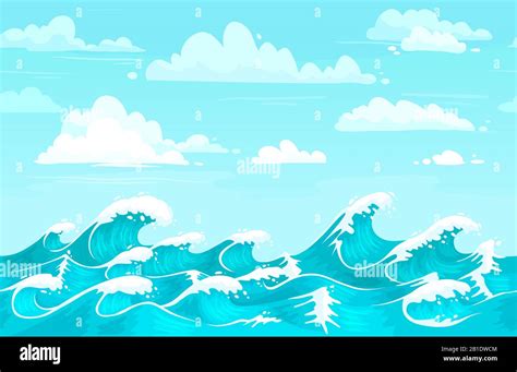 Ocean Waves Backdrop Sea Water Storm Wave And Aqua Seamless Cartoon
