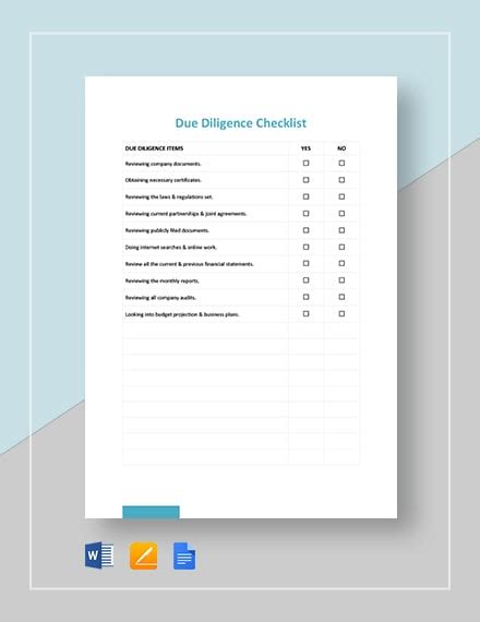 Due Diligence Checklist Template Download 284 Checklists In Microsoft