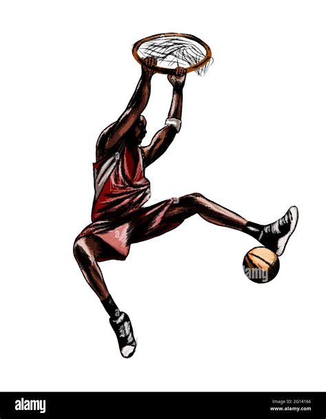 Abstract Basketball Player With Ball From Splash Of Watercolors