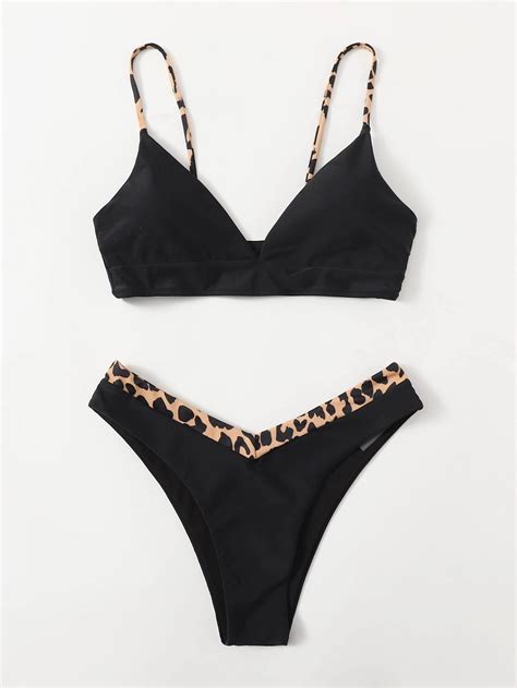 Bañador Bikini Cortado Alto De Leopardo Negro Yaxa Store