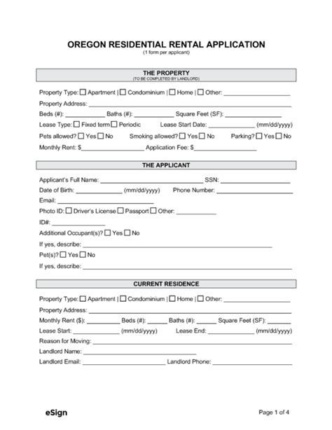Free Oregon Rental Application Form Pdf Word