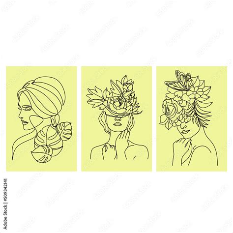 line art woman face with flowers continuous one line drawing female art print line drawing