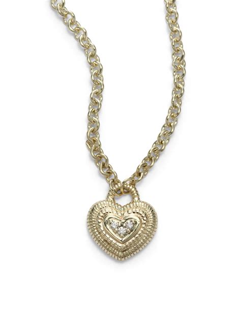 Judith Ripka Pave Diamond 14k Yellow Gold Heart Pendant Necklace In