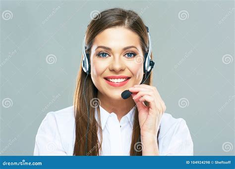Call Center Support Operator Close Up Portrait Of Woman Custome Stock Photo Image Of Happy