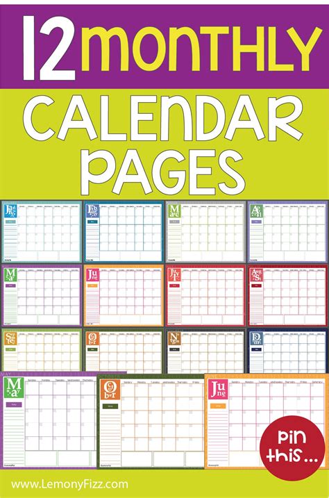 12 Month Calendar Pages For Monthly Planning Digital Insert Etsy
