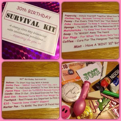 A 30th birthday gift should remind her that she's still young as well as celebrate a level of maturity that she has reached. 30th birthday survival kit gift - found on eBay - cute and ...