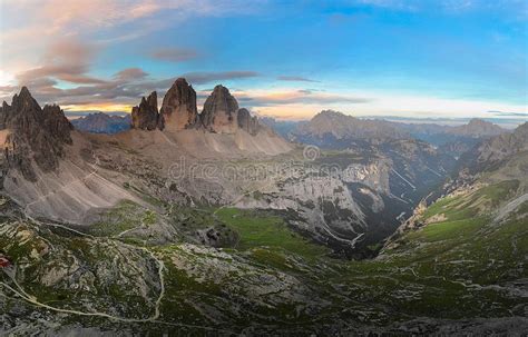 Panorama Of Dolomites Mountains Italy Cloudscape Green Stock Image