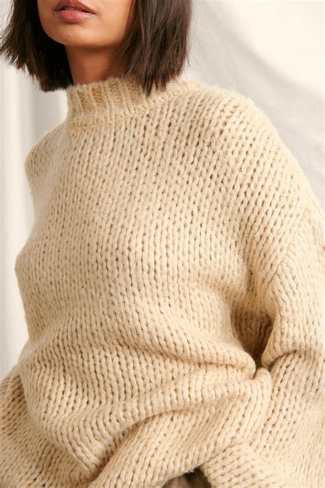 Chunky Oversized Lurex Sweater Beige Na
