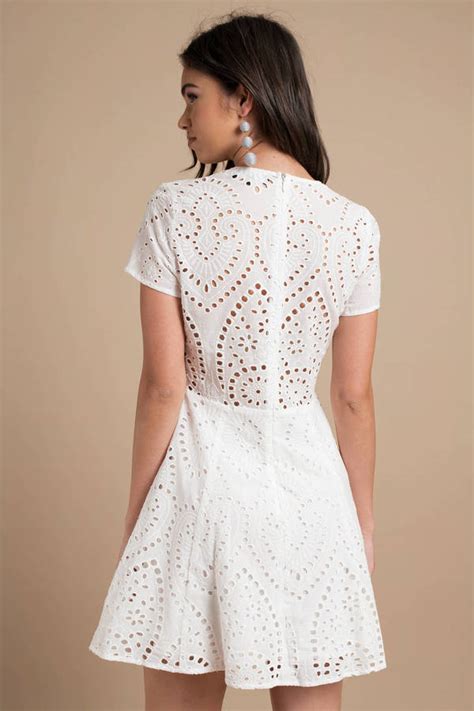 Cute White Casual Dress Eyelet Dress White Front Tie Dress 49