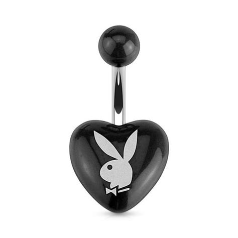 Playboy Bunny Printed Acrylic Heart Belly Button Ring 14ga 316l