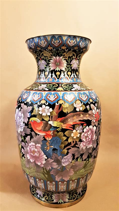 Large H 52 Cm Chinese Cloisonne Vase Vase Antiques Decor