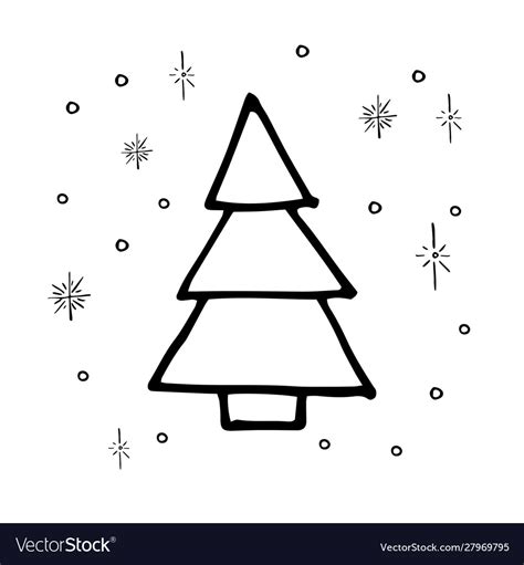Doodle Christmas Tree Simple Hand Drawn Decorated Vector Image