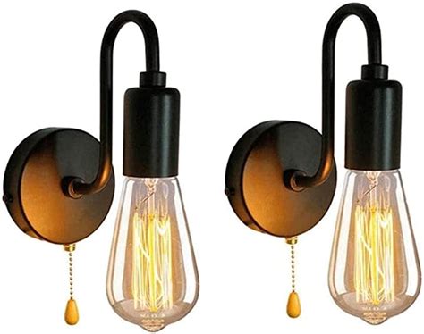 Chfq 2 Pcs Industrial Wall Lamp Vintage Retro Wall Light With Pull