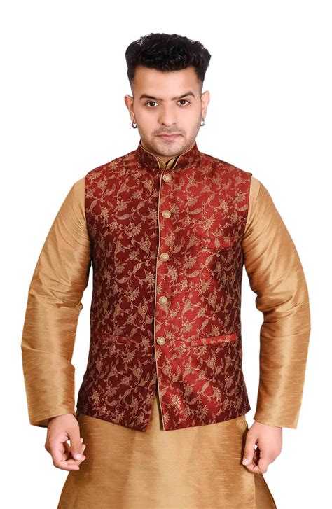 Men S Punjabi Wedding Mehendi Ceremony Printed Waistcoat Jacket Vest 1018