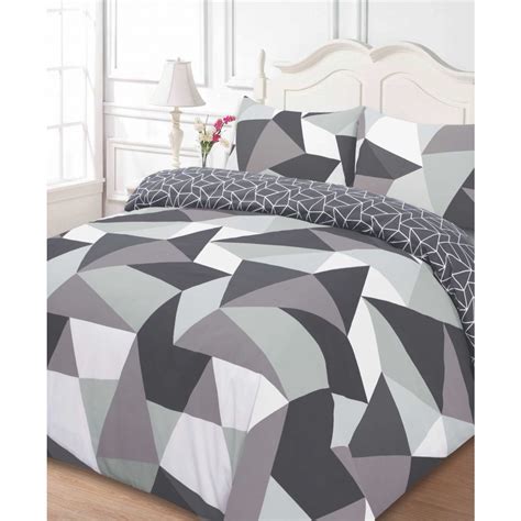Dreamscene Shapes Geometric Duvet Cover Bedding Set Black Grey Double