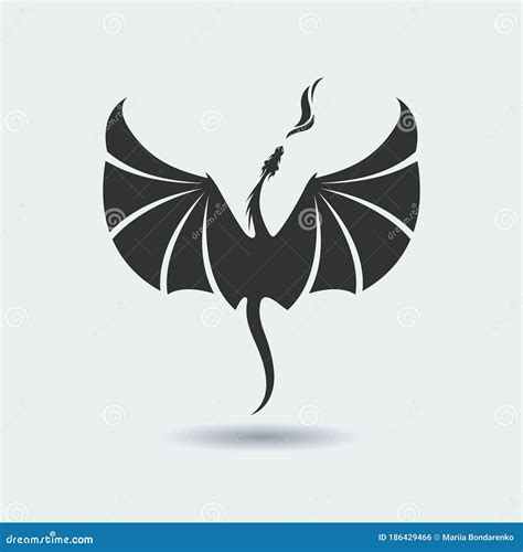 Stylized Flying Dragon Breathing Fire Silhouette Vector Illustration