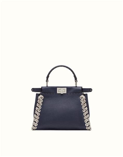 Fendi Peekaboo Selleria Blue Roman Leather Mini Handbag Fendi