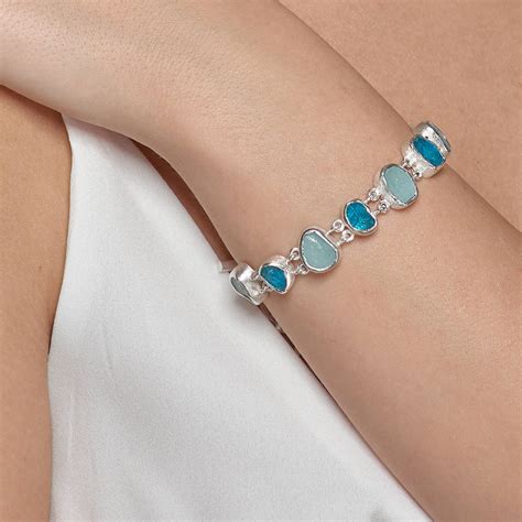 Aquamarine Apatite Gemstone Handmade Silver Bracelet By Poppy Jewellery