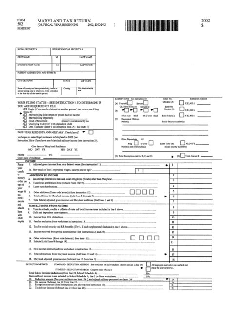 Form 502 Maryland Tax Return 2002 Printable Pdf Download