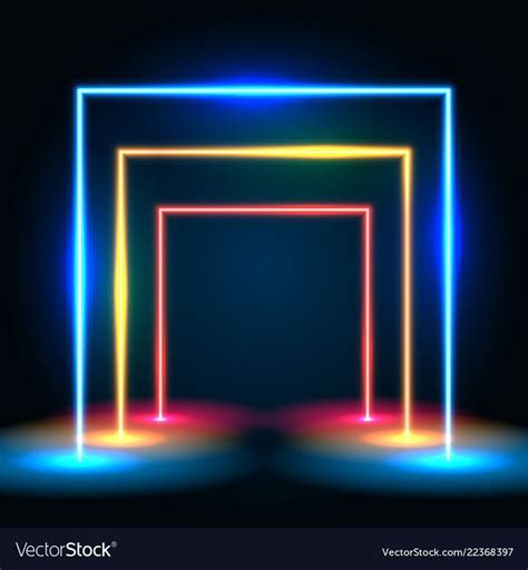 Neon Glowing Lines Tunnel Abstract Background Square Portal Concept