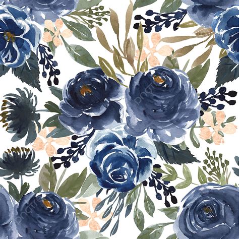 Navy Blue Watercolor Vector Art Png Seamless Pattern Watercolor Flower