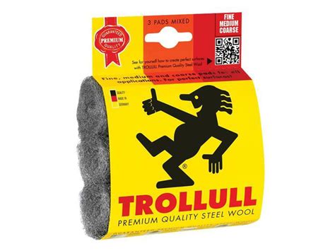 Trollull Steel Wool Pads Assorted Grades Pack 3