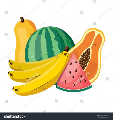 Watermelon Banana Papaya Tropical Fruits Vector Stock Vector Royalty