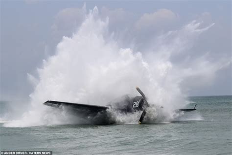 Terrifying Moment Ww2 Era Plane Crashes Into The Sea Yards From A