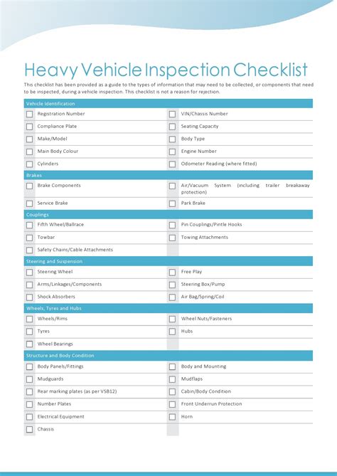 Vehicle Safety Inspection Checklist Form
