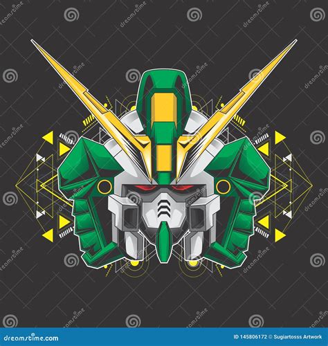 Green Gundam Head Stock Vector Illustration Of Design 145806172