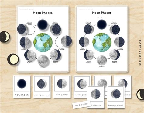 Moon Phases Worksheet Matching Bundle Montessori Moon Phases 3 Etsy