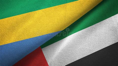 Tissu De Textile De Drapeaux Du Gabon Et Des Emirats Arabes Unis Deux