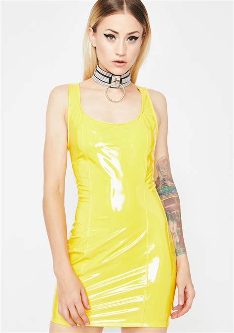 Yellow Vinyl Bodycon Mini Dress Dolls Kill
