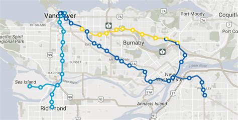 Vancouver Skytrain Mapa De Rota Sistema Elevado De Metro Vancouver