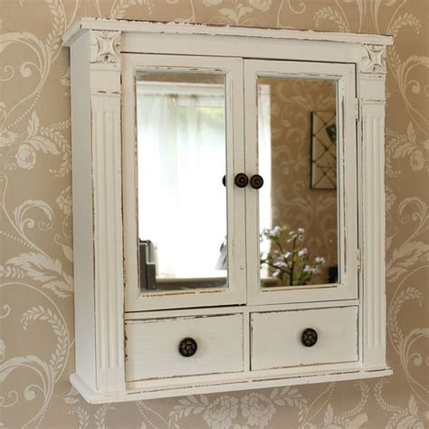 Its rectangular top (with 2 sink holes) is in light grey hues. White wooden mirrored bathroom wall cabinet shabby vintage ...