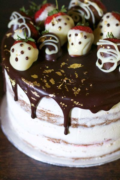 chocolate dipped strawberries cake with gold leaf and chocolate ganache drip by… chocolate
