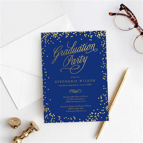 Shiny Confetti Graduation Invitation Template Editable Color Berry