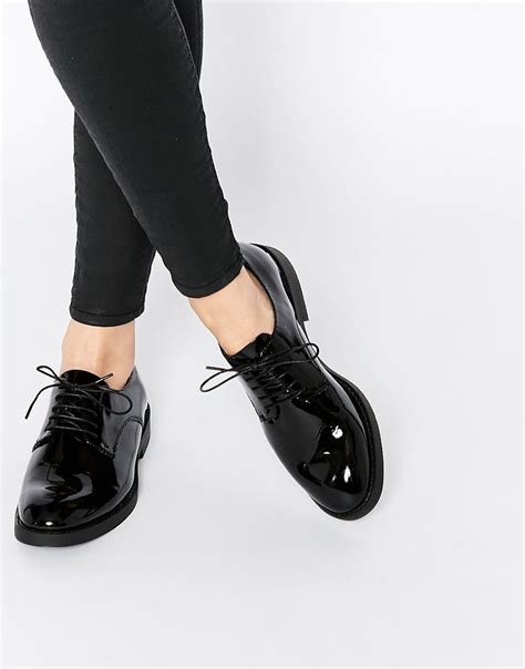 Vagabond Lejla Black Patent Leather Brogue Flat Shoes At