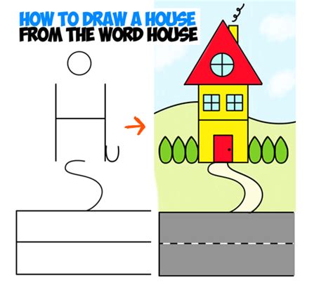 How To Draw A Cartoon House From The Word House An Easy Word Cartoon