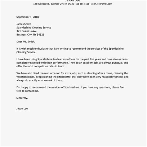 Letter Of Recommendation For Company Services Template Business Format