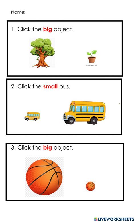Identifying Small And Big Objects Worksheet Live Worksheets